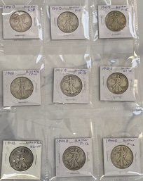 Nine Walking Liberty Coins