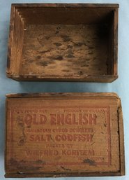 2 Antique Old English Salted Codfish Dove Tailed Boxes