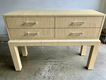 Shellacked Grasscloth Wrapped Two Drawer Console - Nice Quality Piece!