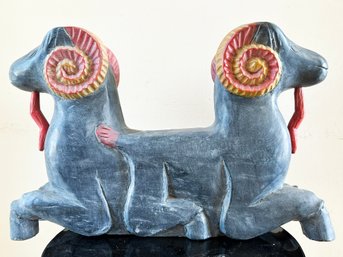 A Large Thai Wood Carving - Two Rams