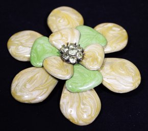 Contemporary Flower Brooch Having Enamel And Rhinestones