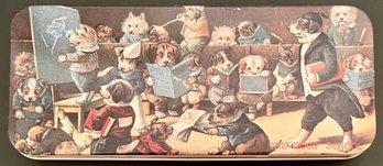 Vintage Pencil Case Box Tin Litho England - The Dogs School - Victorian Pupils & Teacher - Empty - 7 X 3 X .75