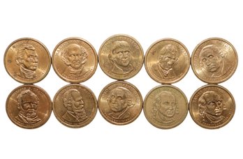 Presidential Gold Colored Dollar Coins - 10 Total