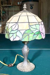 A Vintage Bronze And Stained Glass Lamp