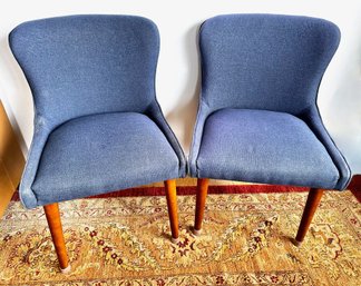 Pair World Market Mid-Century Style Upholstered Dining Chairs