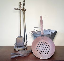 Antique Fireplace Tools, A Coal Scuttle And More