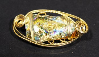 Art Glass And Gold Wire Hand Crafted Brooch