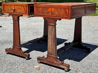 A Pair Of Mahogany And Leather Side Tables With Fluted Columnar Trestle Bases