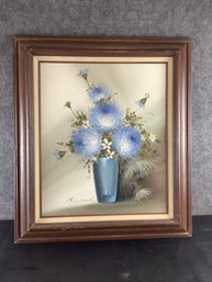 Blue Flowers In Vase Oil On Canvas