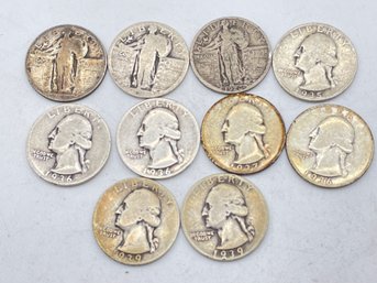 1920'-1930', Ten Washington And Flying Eagle(standing Liberty) Silver Quarters.(QD15)