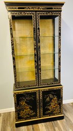Gorgeous Vintage Drexel Lighted Chinoiserie With Beveled Glass Front Display Cabinet