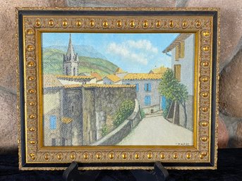 Vintage Painting Of Town And Frame Purchased From France