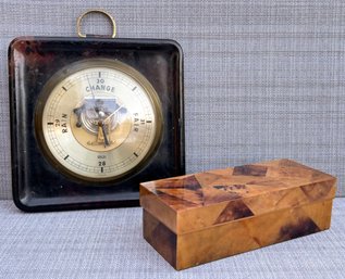 A Vintage Barometer And Inlaid Wood Box