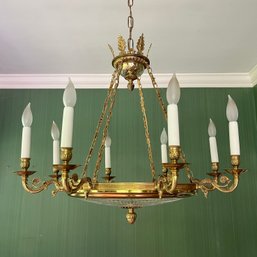 An Elegant Brass And Crystal Neo-classical Chandelier - 8 Light