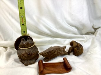 Hand Carved Wood Animal Lot From Japan