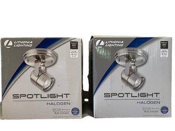 NIB! 2 Individually Boxed Lithonia Lighting 50 W Halogen Spotlights -please See Photos For MFG Specs