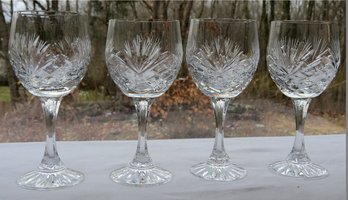 Four Lead Crystal Wine Glasses, 6oz, By Zawiercie Monica-3, Poland 1980/99