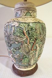 A Textured Ceramic Ginger Jar Lamp - In Working Condition