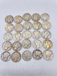 25 X Mercury Silver Dimes.(D16)