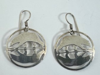 SIGNED WILD BRYDE STERLING SILVER BEAR REFLECTION EARRINGS