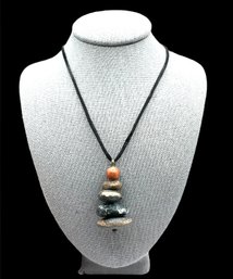 Handmade Soft Black Velvet Corded Stacked Stone Necklace