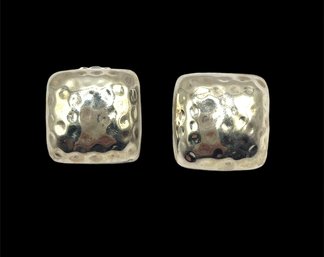 Vintage Sterling Silver Beveled Square Clip On Earrings