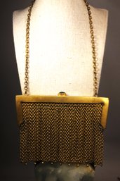 Antique German Silver Gilded In Gold Ladies Chainmail Purse Having Cabochon Stone