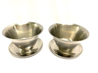 Pair Of Leonard Stainless Steel Bowls W/ Attached Underplate - Denmark