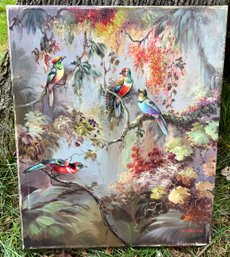 Beautiful Colorful Birds Sitting In A Tree ~ Signed L Richard ~