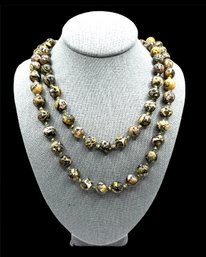 Long Leopardskin Jasper Beaded Necklace