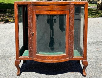An Antique Oak And Paneled Glass Display Cabinet - Curved Glass Door
