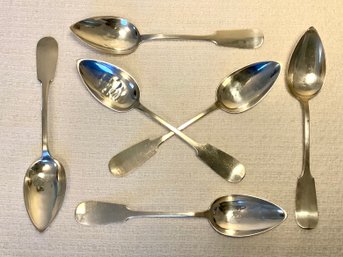 Set Of Six Antique Coin Silver Spoons