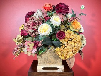 A High Quality Faux Floral Arrangement In Gilt Planter