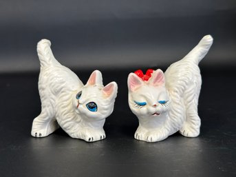 Mid-Century White Kitten Salt & Pepper Shakers, Made In Japan