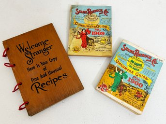 Vintage Sears Roebuck Catalogs And A Wood-Covered Cook Book
