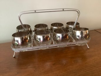 Mid Century 1/2 Mirrored Low Bar Glasses And Holder