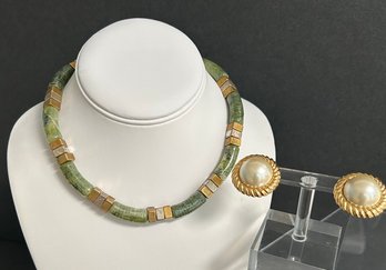 2 Vintage Kenneth J Lane Pieces: Necklace With Late 1960's Marking Pierced Earrings 1990's Marking