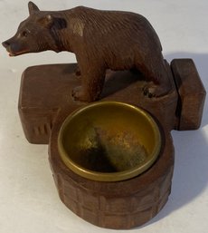 Adorable Handcarved Wooden Bear Ashtray