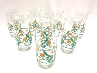 Vintage Set Of 8 Libbey Glass Floral Tumblers