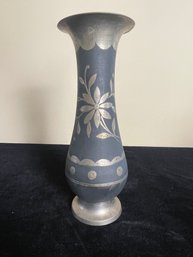 Vintage Floral Etched Fluted Vase