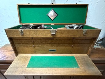 Beautiful Antique Oak Work Box With Tools