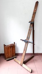 A Vintage Oak Studio Easel And Portable Easel Pairing