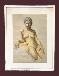 Lovely Lounging Nude Woman Signed D. Stockman- Framed And Matted