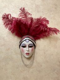 Stunning Clay Art San Francisco Multi Ceramic Feather Woman Lady Mask