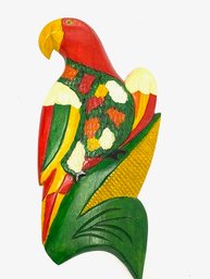 Vibrant Vintage Carved Wooden Parrot Wall Decor