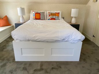 IKEA BRIMNES White Full Sized Bed Frame With Four Storage Drawers