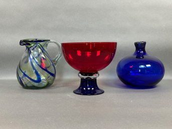 Three Festive Glass Vessels In Bright Tones #4