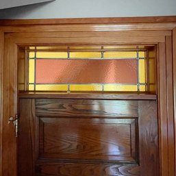 A 6 Panel Door With Stained Glass Leaded Transom -includes Trim & Jamb - 3B