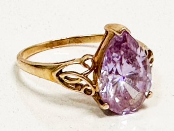 A Pear Cut Amethyst In 10K Gold Setting Size 7.5