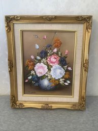 K Young Signed Floral Vase Oil Painting